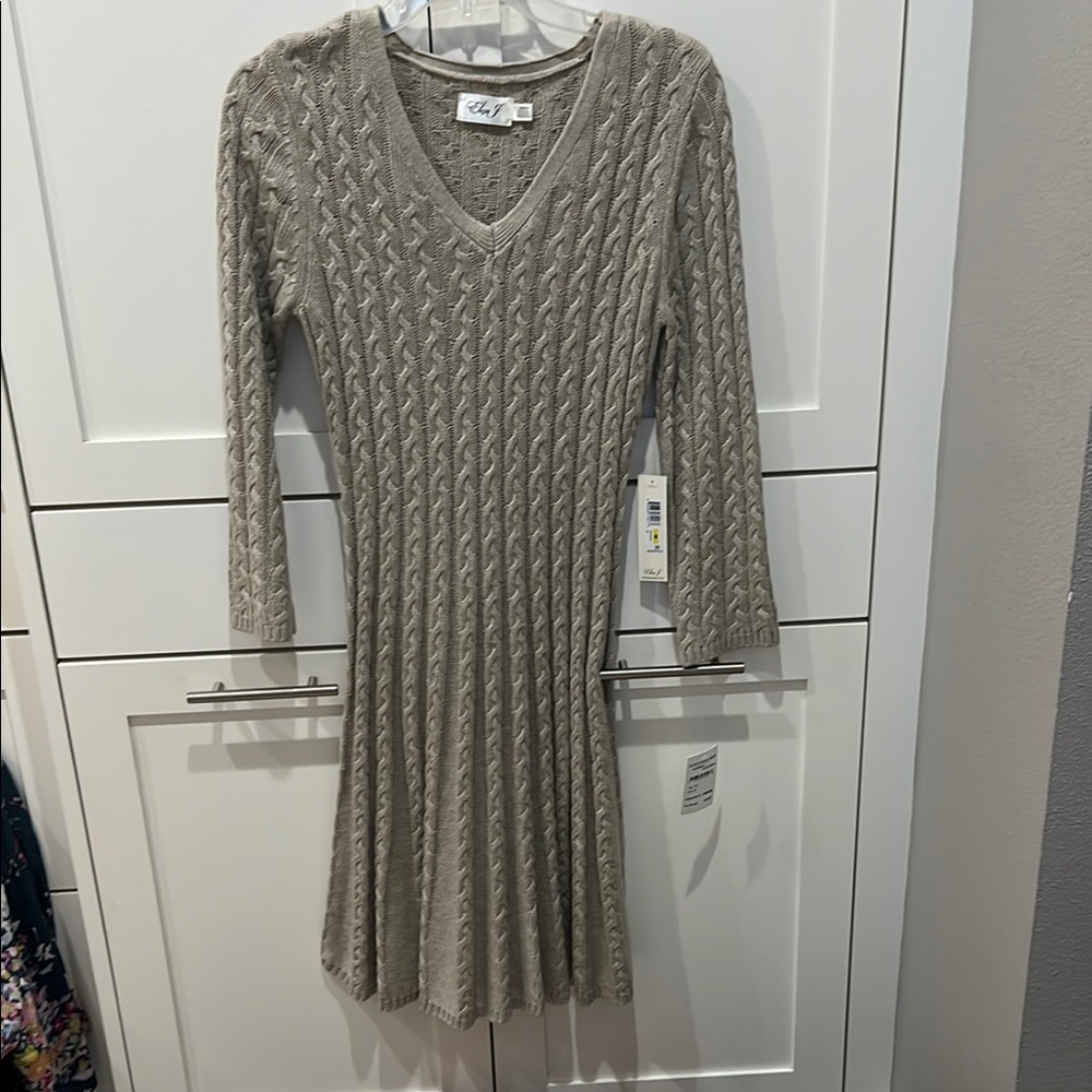 Eliza J Taupe Ribbed Sheath Dress with Bell Sleeves